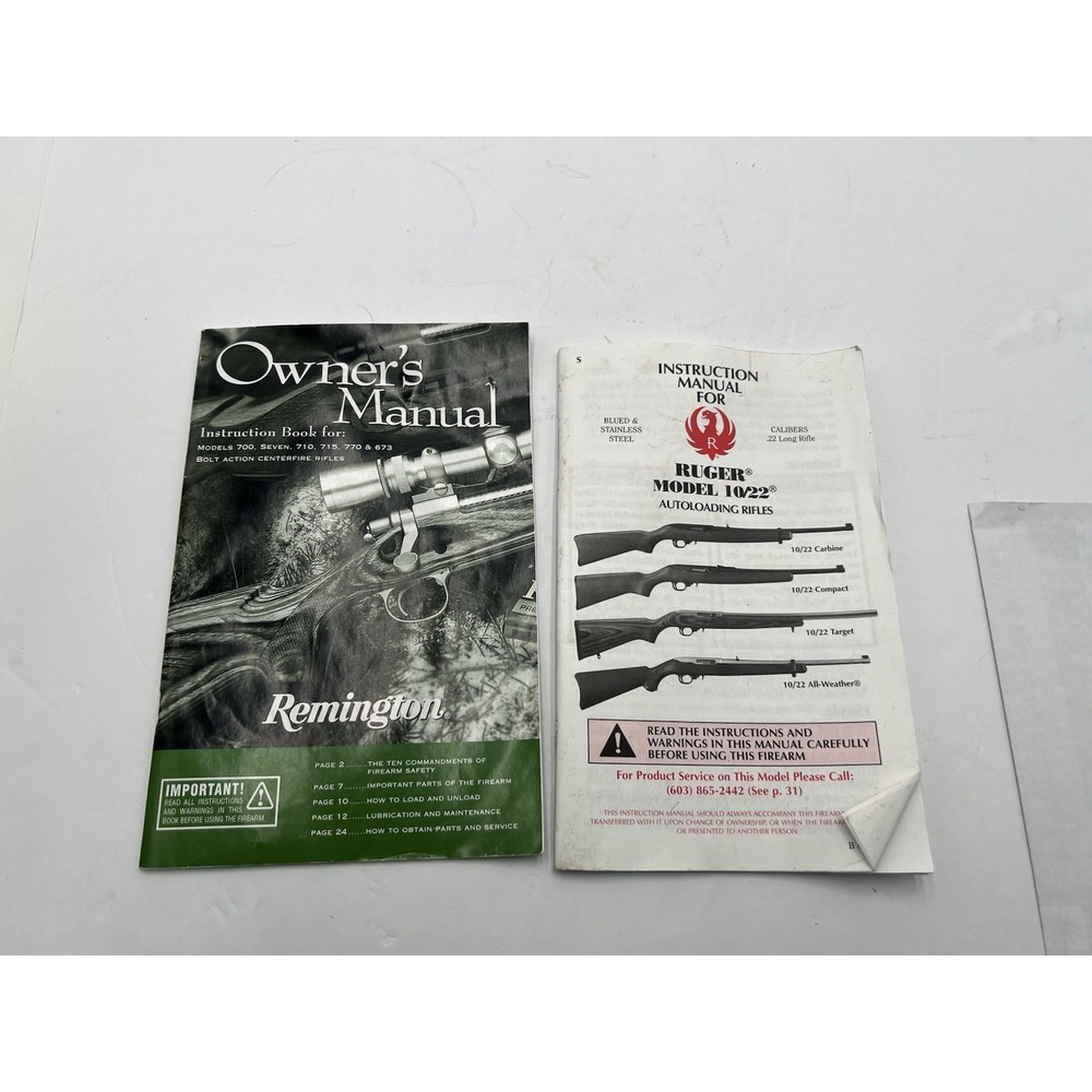 Vintage Remington 700 710 715 770 673 & Ruger 10/22 Rifle Owner Manuals Lot